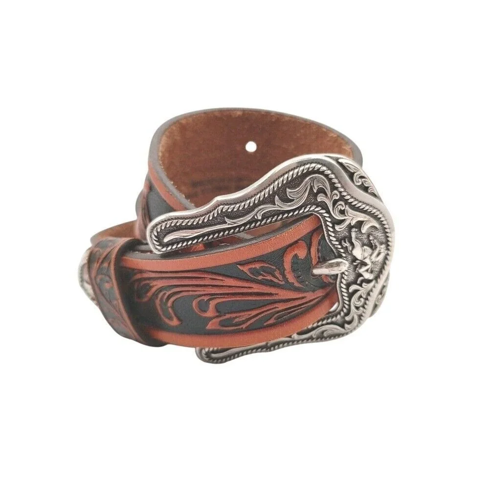 Tony Lama Kids Youth brown tooled‎ Westerly Ride Belts C60214 size 26
